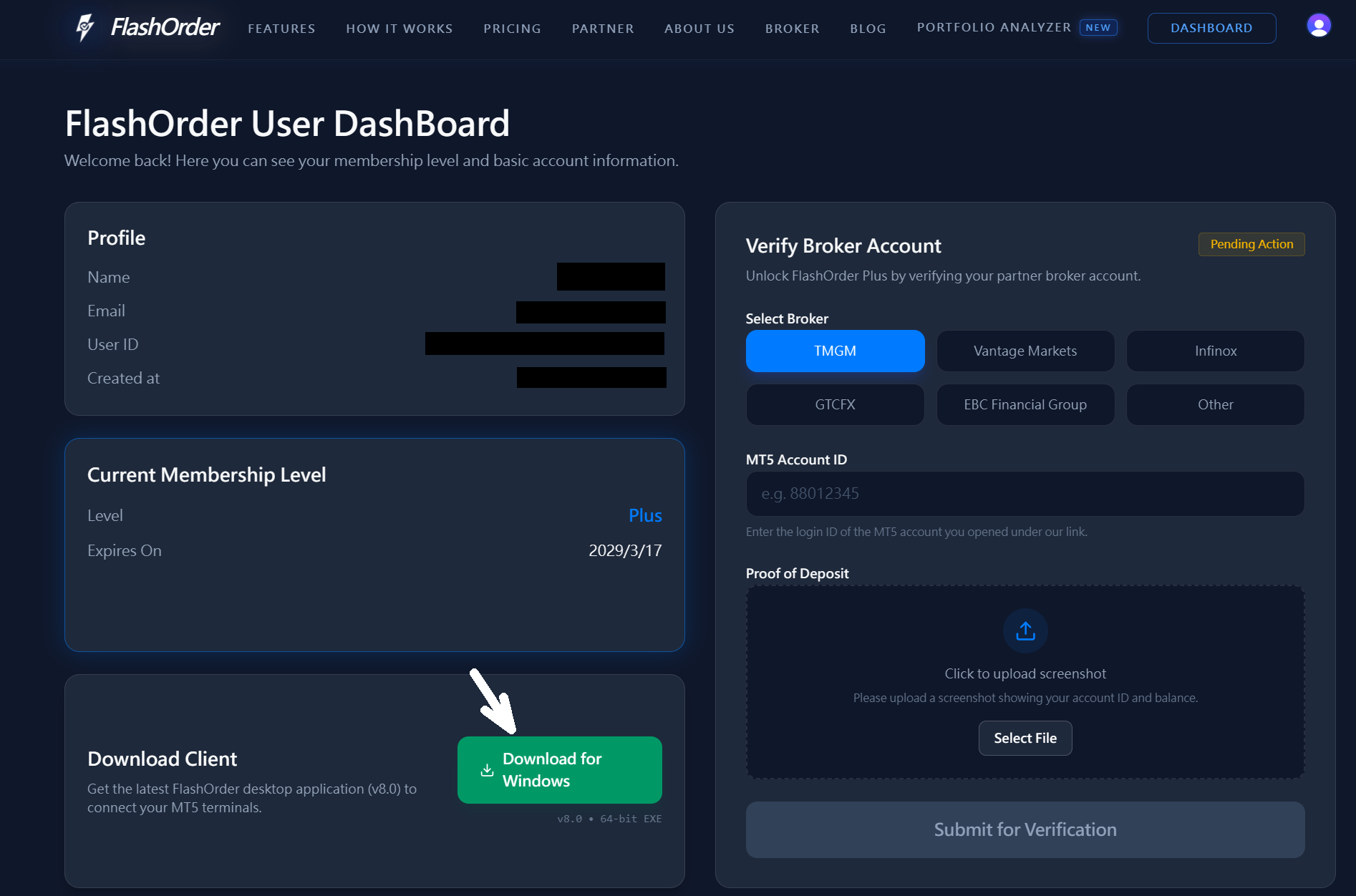 Download FlashOrder from Dashboard